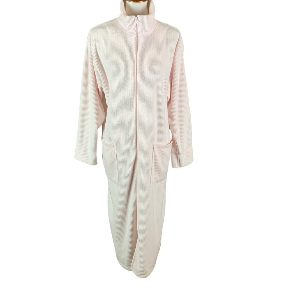 Amanda Stewart‎ Pink Zip Front Robe Lounge Wear Housecoat Pockets Medium